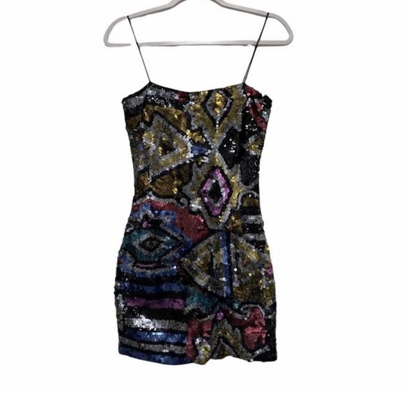Mignon Multicolor Sequin Party Mini Dress Size S - Picture 2 of 9